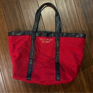 Victoria's Secret Black & Red Large Signature Travel Tote Bag